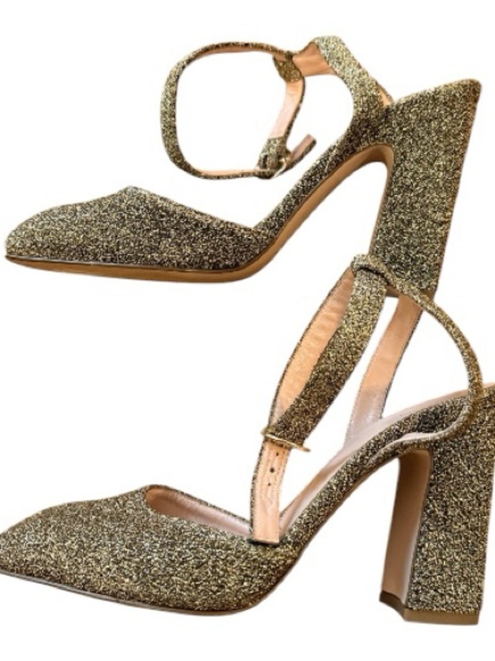 J. Crew Ankle Strap Heels Gold Glitter